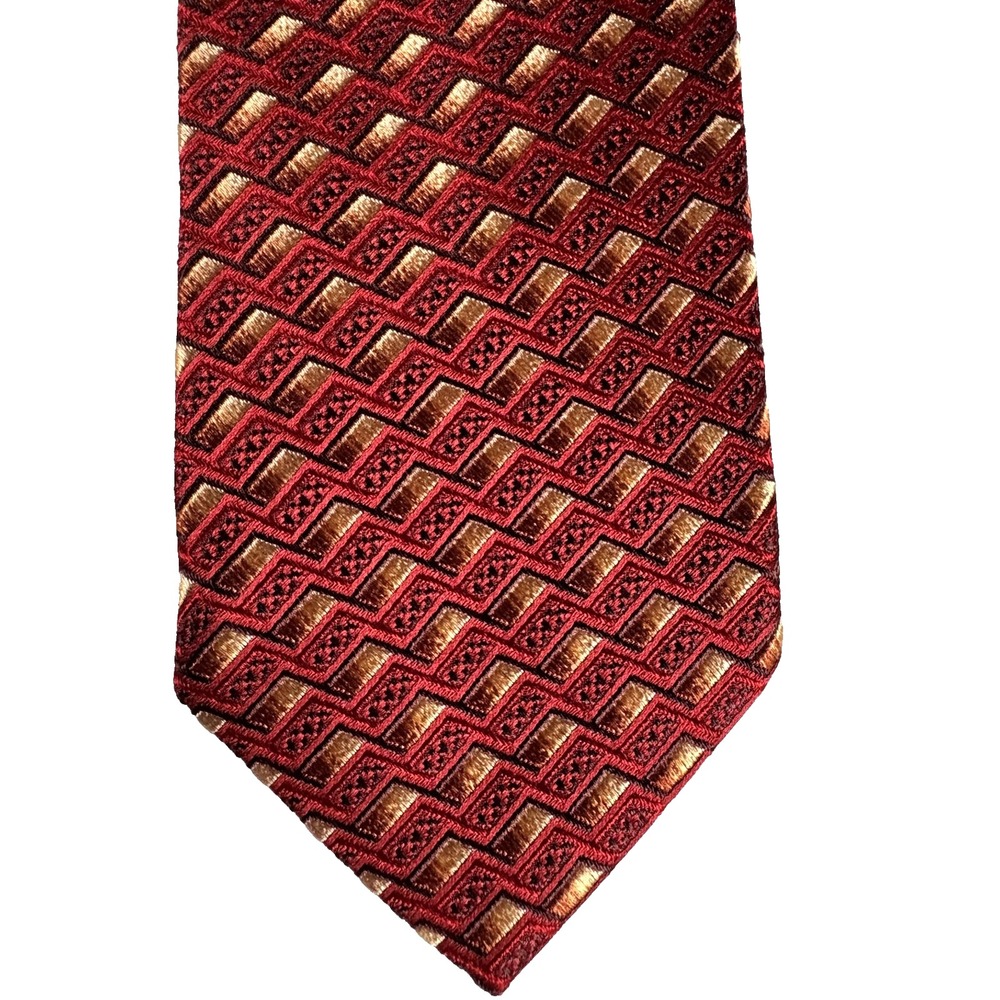 Ermenegildo Zegna Silk Tie Mens Red Geometric Made in Italy 3.5" Wide Luxury